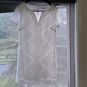 Trina Turk cotton white eyelet dress lined short sleeves size 8‎